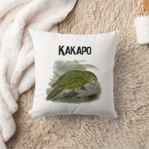 Kakapo Green Owl Parrot, Rare Bird Illustration Cushion
