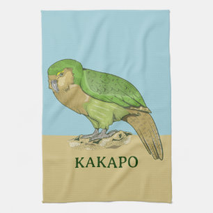 Kakapo illustration tea towel
