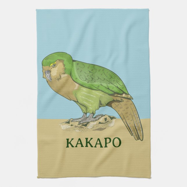 Kakapo illustration tea towel (Vertical)