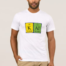 Shirt featuring the name Kal spelled out in symbols of the chemical elements