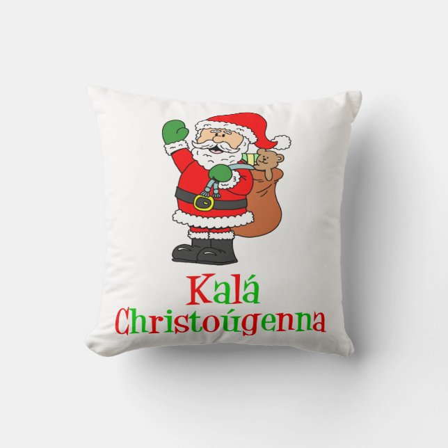 Kala Christougenna Greek Christmas Santa Cushion (Front)