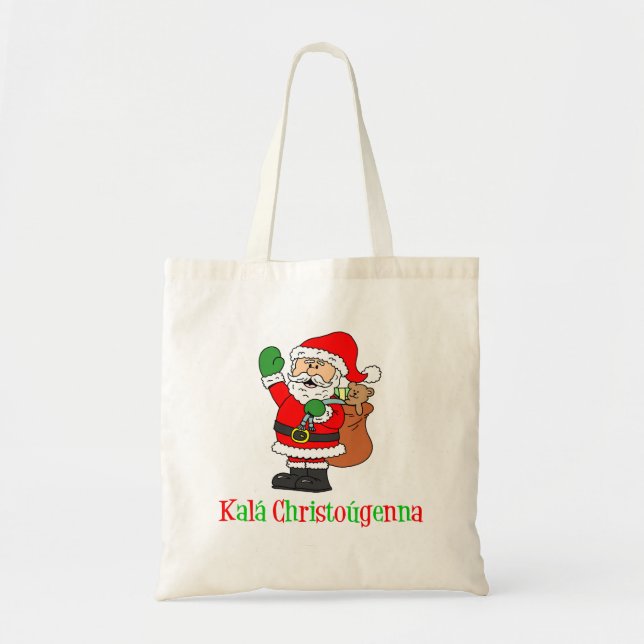 Kala Christougenna Greek Christmas Santa Tote Bag (Front)