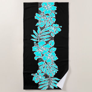 Kalaheo Hawaiian Hibiscus Floral Tapa - Turq Beach Towel