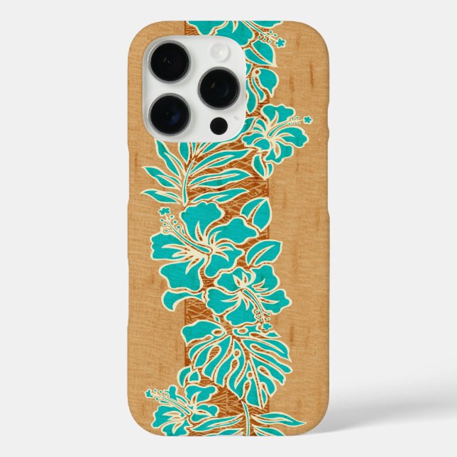 Kalaheo Hawaiian Hibiscus Tapa Faux Wood Aqua Case-Mate iPhone Case (Back)