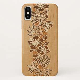 Kalaheo Hawaiian Hibiscus Tapa Faux Wood iPhone X Case