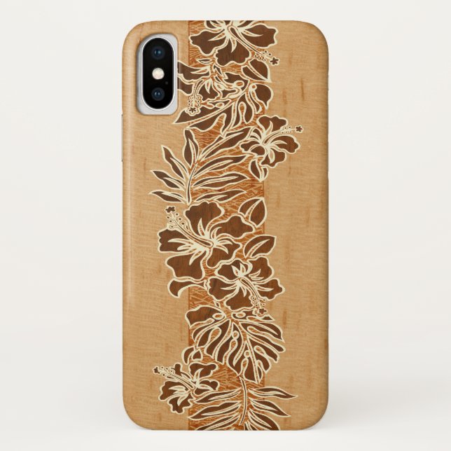 Kalaheo Hawaiian Hibiscus Tapa Faux Wood Case-Mate iPhone Case (Back)