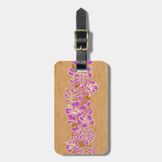 Kalaheo Hawaiian Hibiscus Tapa Faux Wood Luggage Tag (Front Vertical)
