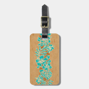 Kalaheo Hawaiian Hibiscus Tapa Faux Wood Luggage Tag