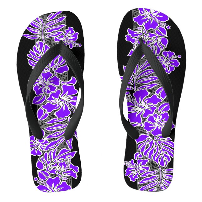 Kalaheo Hawaiian Hibiscus Tapa Purple Flip Flops (Footbed)