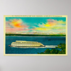 Kalakala Ferry, Puget Sound, Olympic Mountains Poster