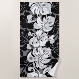 Kalakaua Border Hawaiian Hibiscus - Black Beach Towel