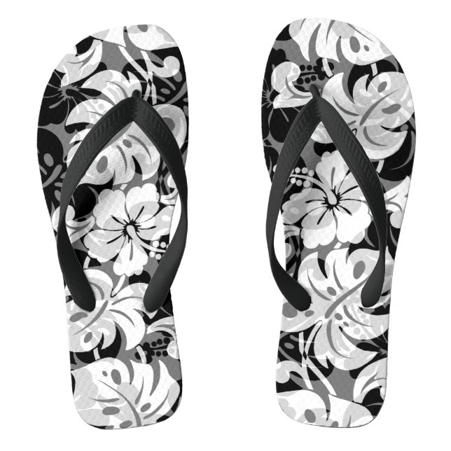 Kalakaua Border Hawaiian Hibiscus Black Flip Flops (Footbed)