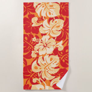 Kalakaua Border Hawaiian Hibiscus - Orange Beach Towel