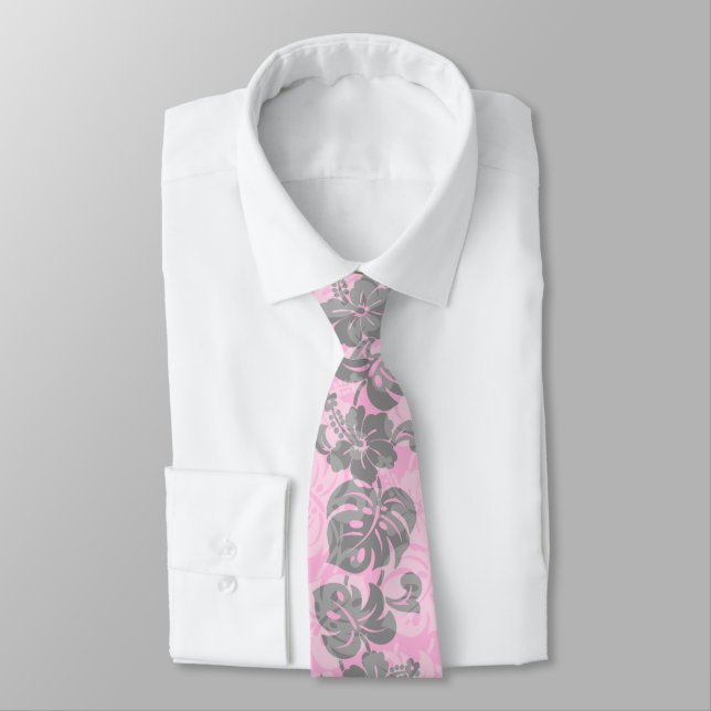 Kalakaua Border Hawaiian Hibiscus Two-side Printed Tie (Tied)