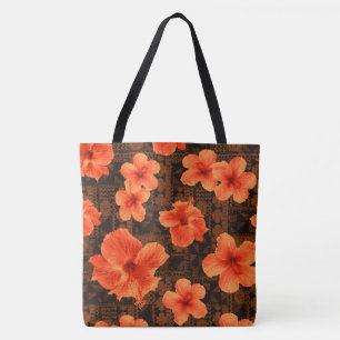 Kalalau Tapa Tropical Hawaiian Hibiscus Beach Bag