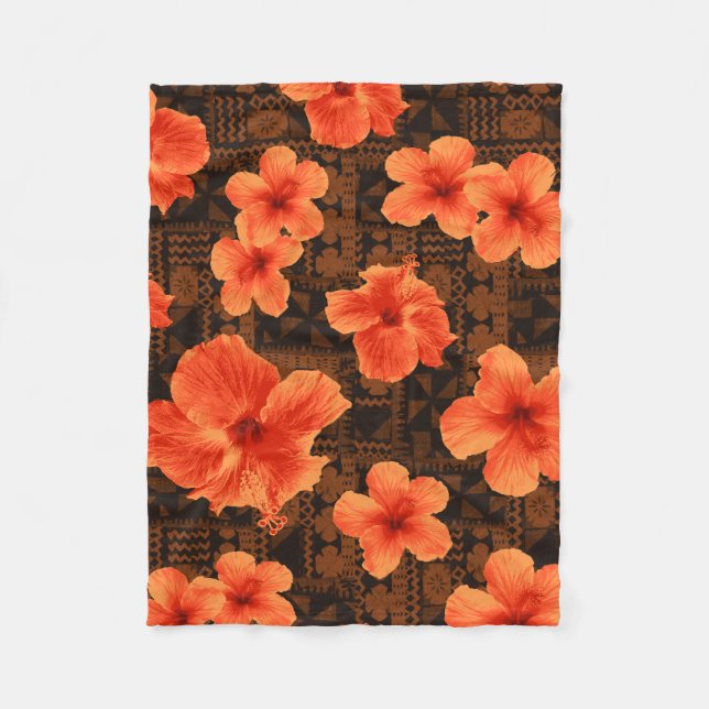 Kalalau Tapa Tropical Hawaiian Hibiscus Fleece Blanket (Front)