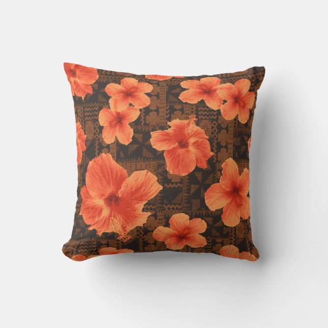 Kalalau Tapa Tropical Hawaiian Hibiscus Outdoor Cushion (Front)