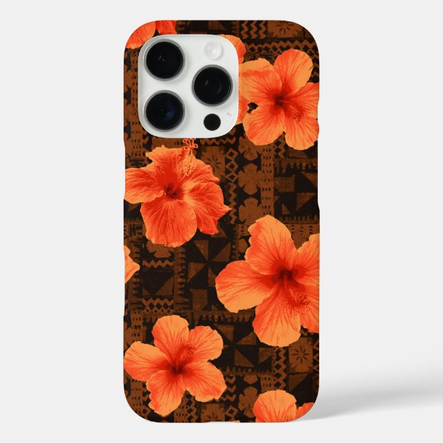 Kalalau Tapa Tropical Hawaiian Orange Hibiscus  Case-Mate iPhone Case (Back)