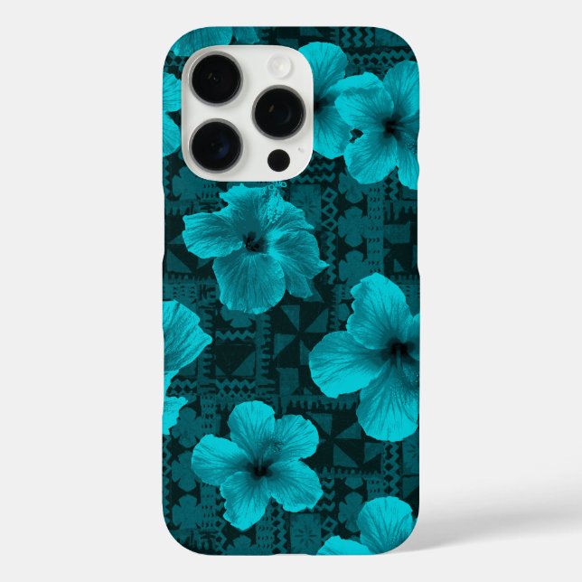 Kalalau Tapa Tropical Hawaiian Teal Hibiscus  Case-Mate iPhone Case (Back)
