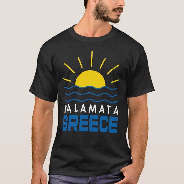 Kalamata Greece Sunshine And Sea Men's Black T-Shirt (Front)