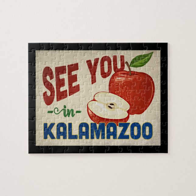 Kalamazoo Michigan Apple - Vintage Travel Jigsaw Puzzle (Horizontal)