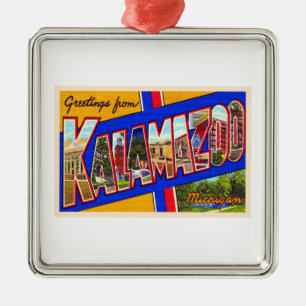 Kalamazoo Michigan Vintage Large Letter Postcard Metal Tree Decoration
