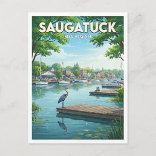 Kalamazoo River Waterfront Saugatuck Michigan Gift Postcard