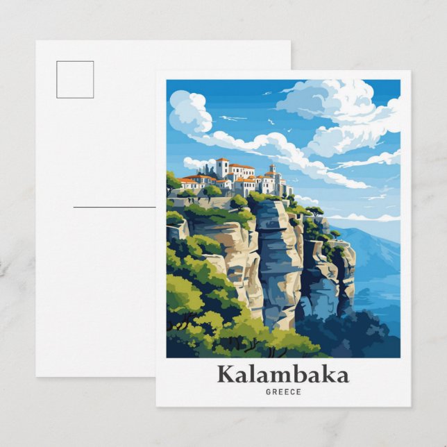 Kalambaka Greece Travel Potrait Illustration Postcard (Front/Back)