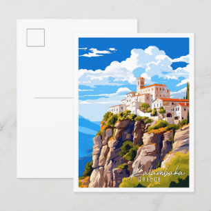 Kalambaka Greece vintage travel illustration Postcard