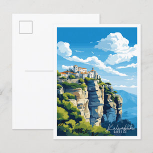 Kalambaka Greece vintage travel illustration Postcard