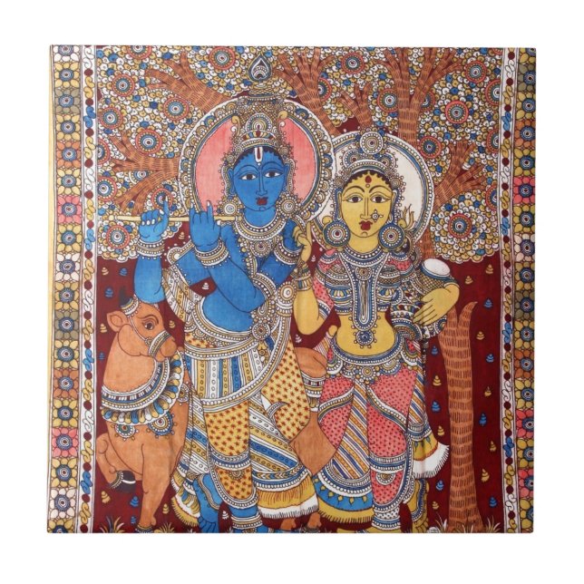 KALAMKARI RADHA KRISHNA PAINTING TILE (Front)