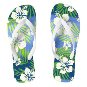 Kalani Tie Dye Blend Tropical Hibiscus - Blue Flip Flops