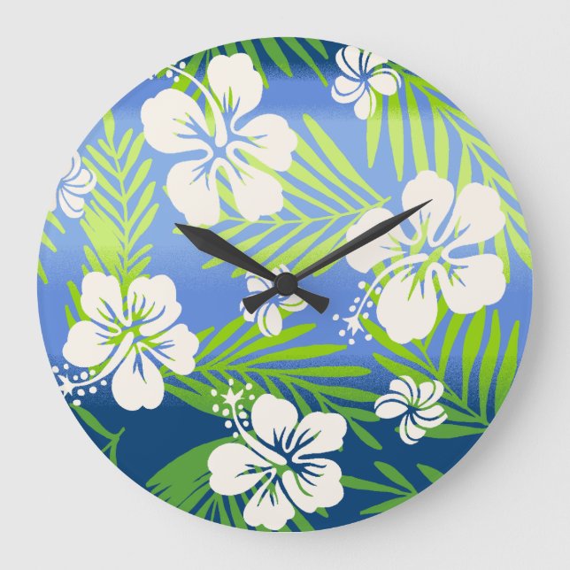 Kalani Tie Dye Blend Tropical Hibiscus - Blue Large Clock (Front)