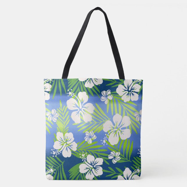 Kalani Tie Dye Blend Tropical Hibiscus - Blue Tote Bag (Front)
