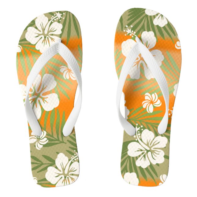 Kalani Tie Dye Blend Tropical Hibiscus - Orange Flip Flops (Footbed)