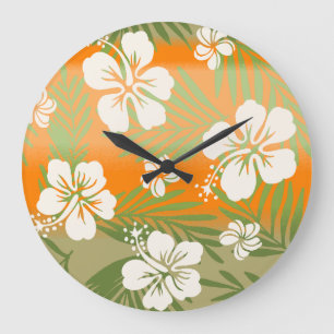 Kalani Tie Dye Blend Tropical Hibiscus - Orange Large Clock
