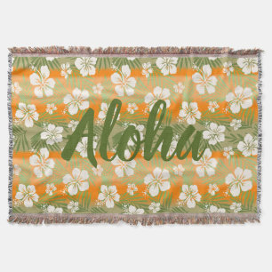 Kalani Tie Dye Blend Tropical Hibiscus - Orange Throw Blanket