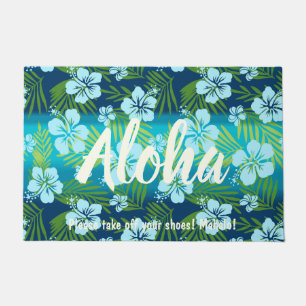 Kalani Tie Dye Blend Tropical Hibiscus - Teal Doormat