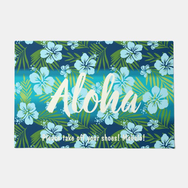 Kalani Tie Dye Blend Tropical Hibiscus - Teal Doormat (Front)