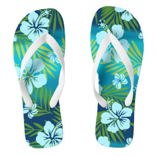 Kalani Tie Dye Blend Tropical Hibiscus - Teal Flip Flops