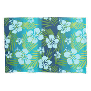 Kalani Tie Dye Blend Tropical Hibiscus - Teal Pillowcase