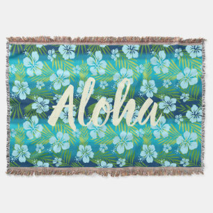 Kalani Tie Dye Blend Tropical Hibiscus - Teal Throw Blanket