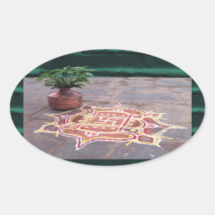 Kalas Vase swastika rangoli indian wedding Symbols Oval Sticker