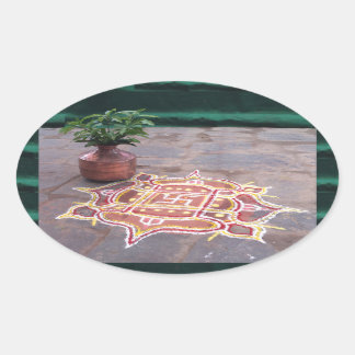 Kalas Vase swastika rangoli indian wedding Symbols Oval Sticker