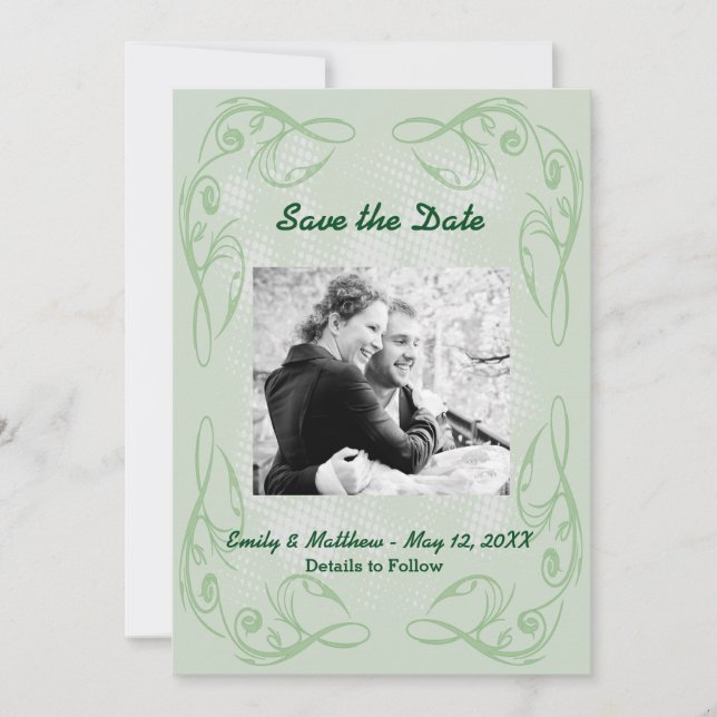 Kale Abstract Swirl Border Save the Date Flat Card (Front)