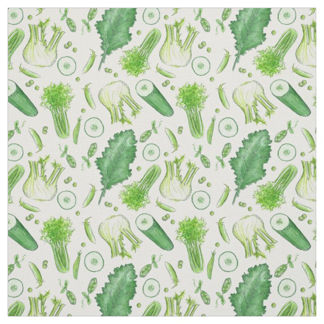 Kale Celery Peas Watercolor Vegetables Kitchen Fabric (Swatch)