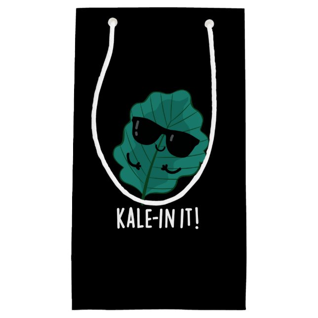 Kale-in It Funny Veggie Kale Pun Dark BG Small Gift Bag (Front)