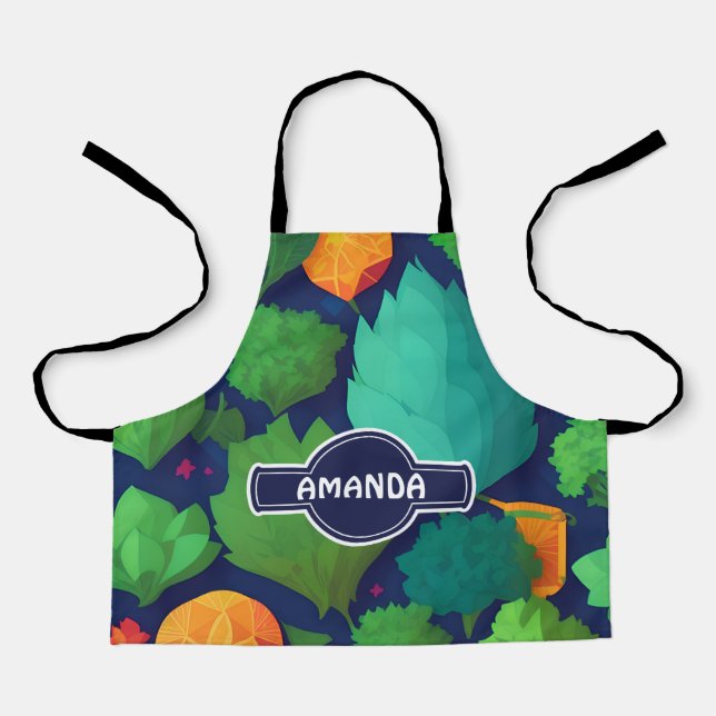 Kale Mosaic Colourful Personalised Pattern Apron (Front)