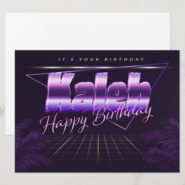 Kaleb first name purple retro card birthday (Front/Back)