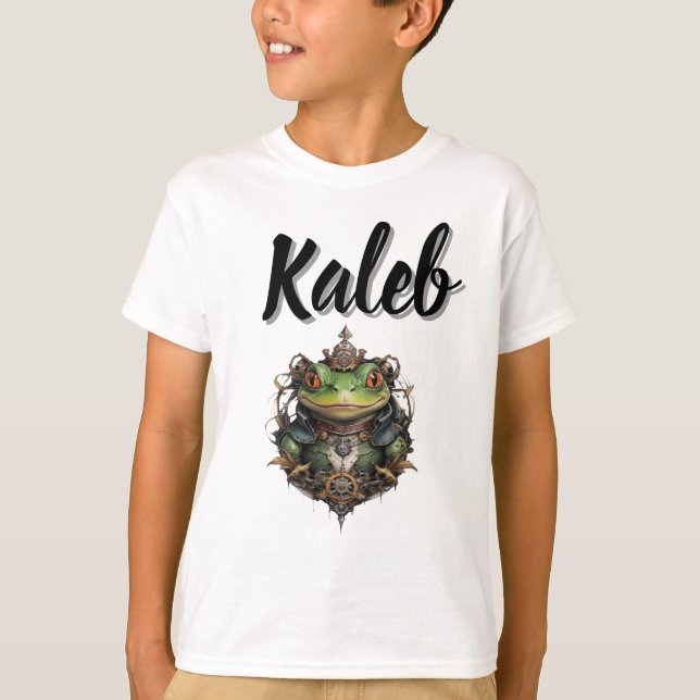 Kaleb Name With Steampunk Frog, T-Shirt (Front)